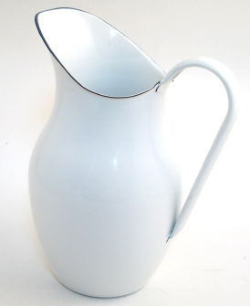 Emaille weiss mit blauem Rand Wasserkanne H 26cm 2,5 Liter