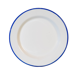 Emaille weiss mit blauem Rand Teller flach D24cm H2.5cm
