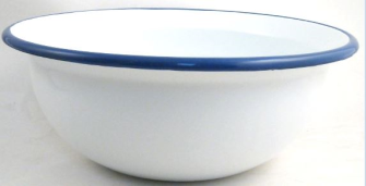 Emaille weiss mit blauem Rand Schale D 36cm