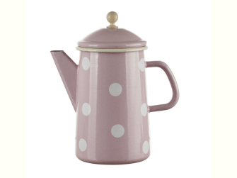 Emaille rosa mit weissen Punkten Kaffeekanne konisch mit Deckel 1.6 Liter