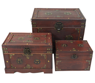 Truhen 3er Set mit Nieten 48.5x32x34cm/41.5x26.5x27.5cm/35x21.5x21cm Holz