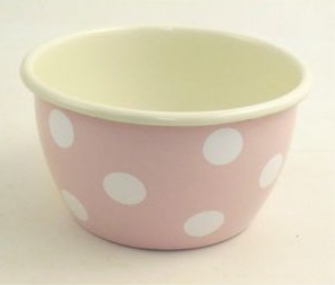 Emaille rosa mit weissen Punkten Salatschüssel 14cm