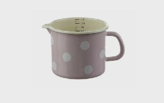 Emaille rosa mit weissen Punkten Milchtopf mit Innenskala D 12cm H 11cm  1 Liter