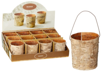 Windlicht Glas mit Baumrinde und Drahtb&#252;gel 8.5cm im Display