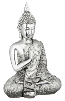 Buddha sitzend silber Polyresin H&#246;he 17.5cm (Aktion, Preis alt: 11.50CHF)