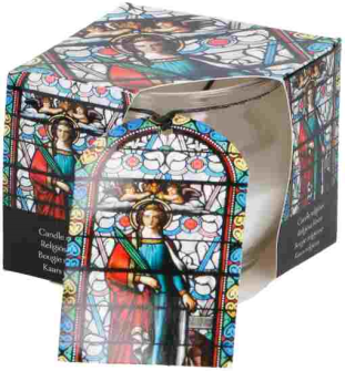 Kerze im Glas mit religiösem Motiv im Glas 4ass 7x6cm (Aktion, Preis alt: 0.95CHF)