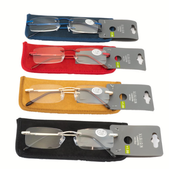 Lesebrille Herren und Damen Strk 1.0 Rahmenlos auf Karte Etuifarben 4ass(Aktion, Preis alt:2.15CHF)