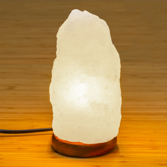 Himalayasalz-Lampe Rock weiss 1-2kg mit Holzsockel+ELEKTRIK+BIRNE 15W