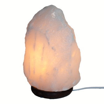 Himalayasalz-Lampe Rock weiss 4-6kg mit Holzsockel+ELEKTRIK+BIRNE 15W