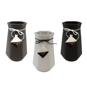 Vase sechseckig 23x13x13cm Weiss Grau Schwarz ass (Aktion, Preis alt: 7.85CHF)