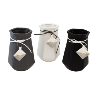 Vase sechseckig 18x10.5x10.5cm Weiss Grau Schwarz ass (Aktion, Preis alt: 4.65CHF)