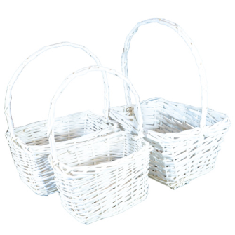 Korb 3er Set rechteckig mit Henkel 25x37x48cm 21x30x40cm 15x27x39cm weiss