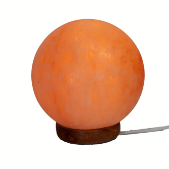 Himalayasalz-Lampe Kugel BESCH&#196;DIGT diam. 14-15cm 3kg, mit Holzsockel+ELEKTRIK+BIRNE 15W