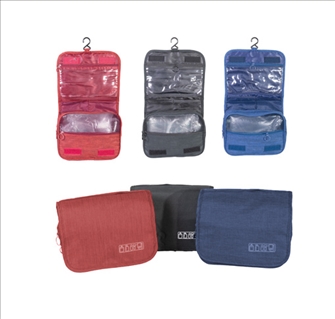 Necessaire zum Hängen 23x19x10cm Polyester 210g dunkelblau, schwaz rot uni 3ass