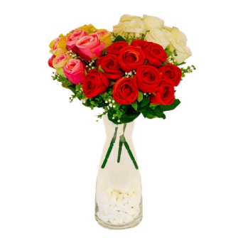 Rosenstrauss 10 Blüten 31cm weiss rosa rot ass