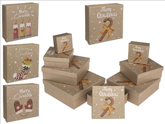 Geschenkbox 8er Set 4 Design ass 22.5x22.5x8cm