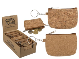 Portemonnaie aus Kork mit Reissverschluss und Metall-Schl&#252;sselring 2ass 9.5x6.5cm 12 Stck im Display