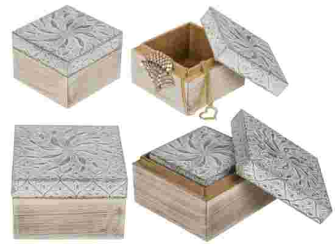 Box weiss mit Silberdekor 2er Set 10x10cm &amp; 7.5x7.5cm