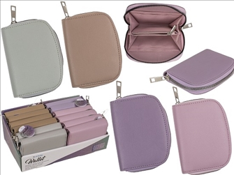 Portemonnaie Pastell mit Reissverschluss 4ass 12x9cm 12Stk im Display Kunstleder