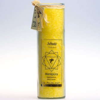 CHAKRAKERZE Gelb - Manipura im Glas 100% pflanzlich Kerze 20cm