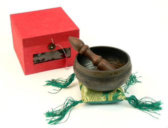 Klangschale 11cm dunkel Schlegel Kissen in Geschenk Box Gulpa NEPAL