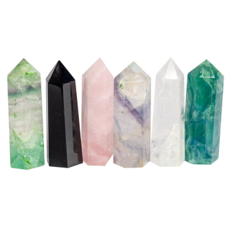 Halbedelstein Form Stab 7.5x2.3cm Fluorit, Rosenquarz, Quarz, Amethyst, Obsidian