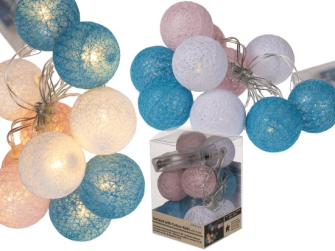 Lichterkette mit rosa und blauen Baumwollkugeln LED 4cm Länge 1.60m