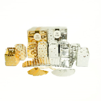 Geschenkboxen 6erSet 5x5x7cm klappbar Gold/Silber