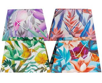 Geschenktasche 23x18cm trapezform tropische Blumen 4ass