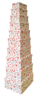 Geschenkboxen Erdbeeren 10er Set 19x13x7.5cm bis 37.5x29x16cm