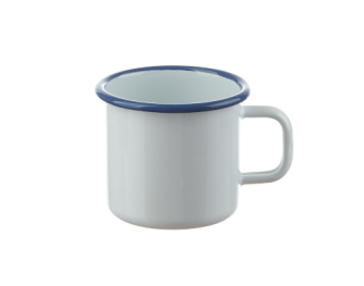 Emaille weiss mit blauem Rand Becher 8cm