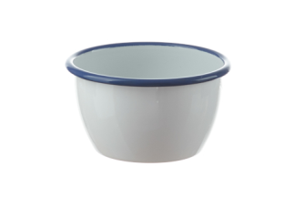 Emaille weiss mit blauem Rand Schale tief D 12cm