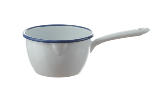 Emaille weiss mit blauem Rand Stieltopf D 14  1 Liter