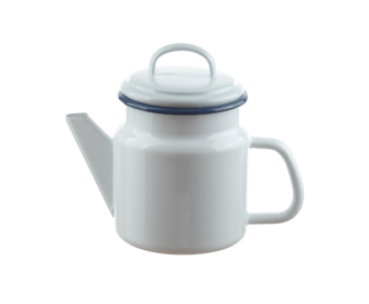 Emaille weiss mit blauem Rand Teekanne konisch mit Deckel 1 Liter