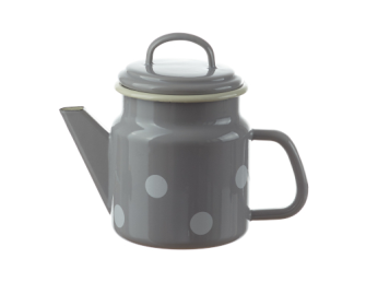 Emaille grau mit weissen Punkten Teekanne konisch mit Deckel 1 Liter