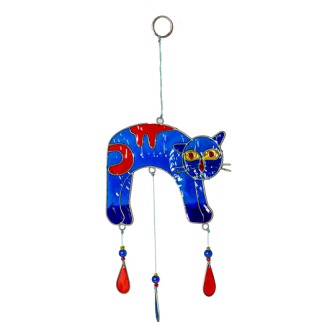 Suncatcher Katze blau/rot 30cm