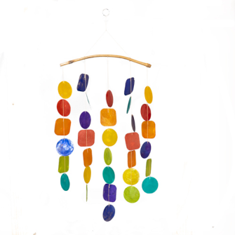Windspiel mit Capizmuschel bunt Rattan 59cm
