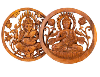 Wand Relief Ganesh und Buddha 24cm Holz, BALI