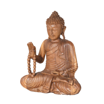 Buddha mit Malakette 30cm Suarholz dunkel