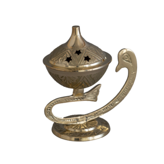 R Räuchergefäss auf Schwanenfuss mit Deckel Messing golden 10x12cm INDIEN