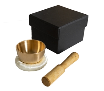 Klangschale 5.5cm hell mit Schlegel und Kissen in Geschenkbox INDIEN
