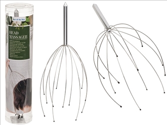 Kopfmassagegerät mit 12 Massagestäben Metall in Kunststoff-Dose