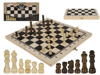 Schachspiel auf Holzbrett 34x34cm im Geschenkkarton