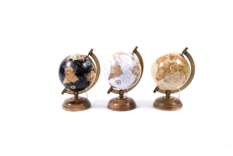 Globus 14x13x21cm 3 ass Holz und Messing