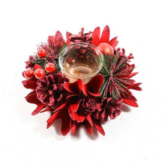 Weihnachtsgesteck für 1 Kerze rot 16x7cm