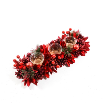 Weihnachtsgesteck für 3 Kerzen rot 38x15x9cm