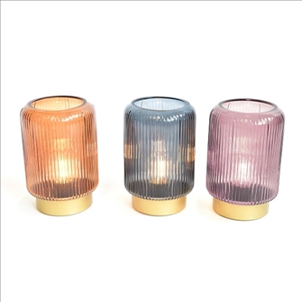 Lampe Glas auf Holzsockel mit Gl&#252;hbirne 3ass 13x20cm Batterie nicht inkl.