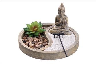 Buddha mit Zengarten rund 20x12cm Zement