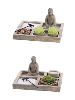 Buddha mit Zengarten 2ass 24x20x13cm Zement