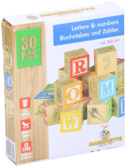 Buchstaben und Zahlen 30Stck 3x3cm Holz